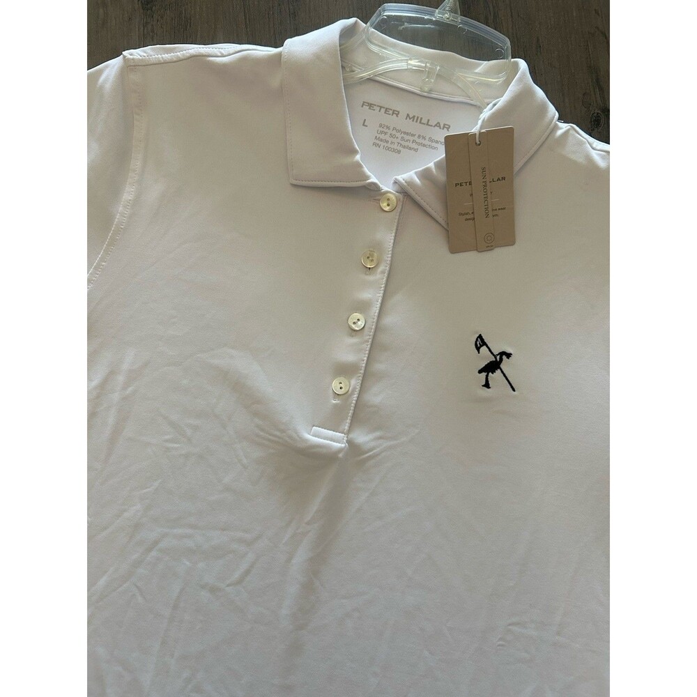 NEW! Peter Millar Women's Performance Golf Polo Shirt Size L White UPF 50